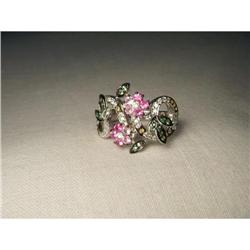 14K WG Diamond Pink Sapphire Tsavorite Ring #1842730