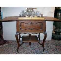 Antique Mechanical Wood Cabinet Bar Cut Glass #1842760