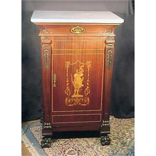 Antique Mahogany Inlaid Marble Top Bar Cabinet 1842761