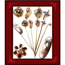 14kt STickpin LOT Rare BLACK opal Diamonds & #1842783