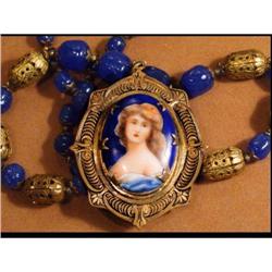 Vintage COBALT PORTRAIT LOcket necklace #1842788