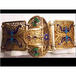  Vintage ENAMEL SIGNED BUCKLE Bracelet #1842792