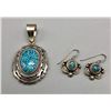 Image 1 : Kingman Spiderweb Turquoise Pendant and Earring Set