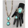 Image 1 : Turquoise and Sterling Silver Necklace Bracelet and Ring