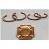 Image 1 : Group of Four Copper Bracelets and a Copper Ashtray