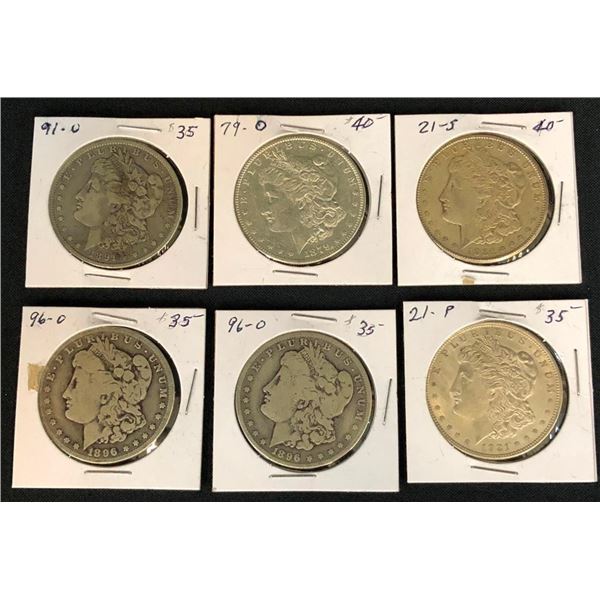 Group of Six Morgan Dollars