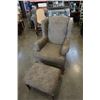 Image 8 : UPHOLSTERED WINGBACK CHAIR AND OTTOMAN