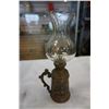 Image 2 : HEAVY COPPER OIL LAMP AND BLUE GLASS OIL LAMP