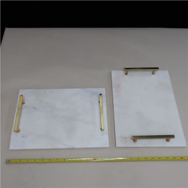 LOT: 2 MARBLE CHEESE PLATTER 14" X 10" W/ KIVE SET