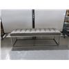 Image 1 : BENCH 58" X 19" X 18" GRAY FABRIC, METAL BASE