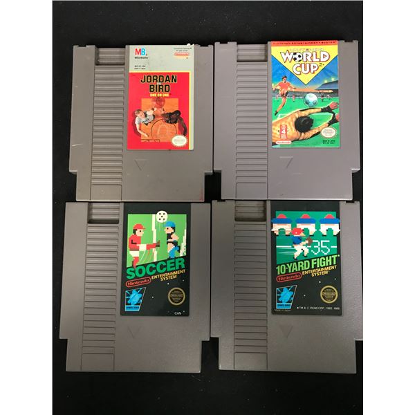 NINTENDO VIDEO GAME LOT (JORDAN VS BIRD, WORLD CUP, SOCCER & 10-YARD FIGHT)