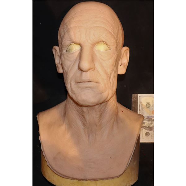 OLD MAN SILICONE FULL HEAD MASK ON DISPLAY BUST