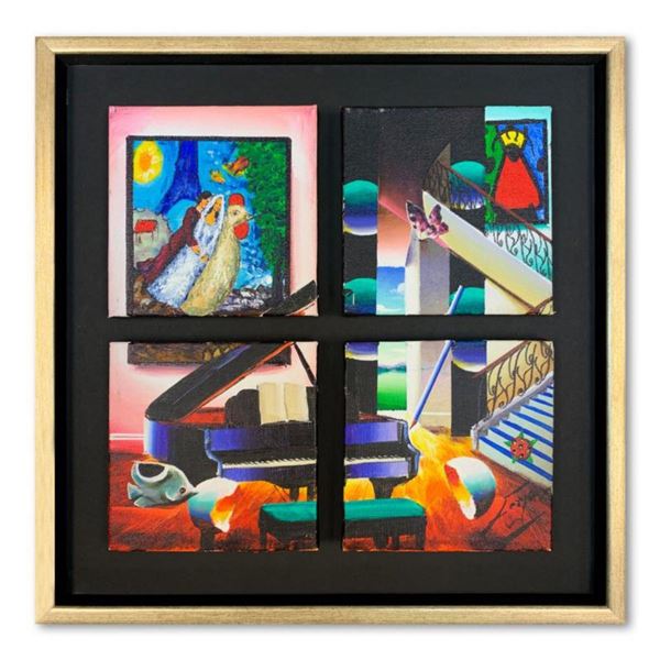 Ferjo, "Paris Lovers with Music" 4 Original Paintings on Canvas, Hand Signed with Letter of Authenti
