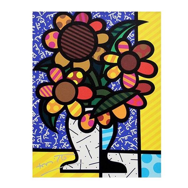 Romero Britto "New Sunflower" Hand Signed Giclee on Canvas; Authenticated