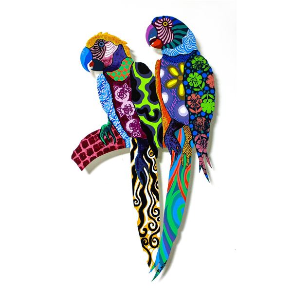 Patricia Govezensky- Original Painting on Laser Cut Steel "Two Parrots XXIII"