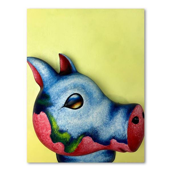 Wang, "Sam (Pink)" Hand Painted Limited Edition Bas Relief Sculpture, Numbered 4/99, Hand Signed and