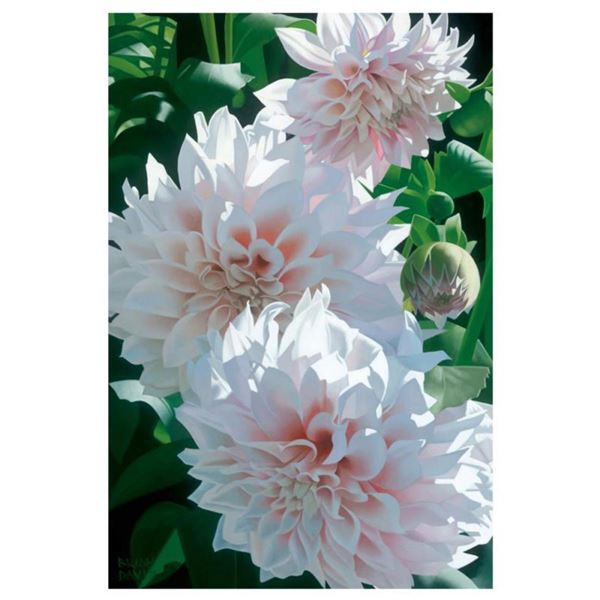 Brian Davis, "Three Pink Dahlias" Limited Edition Giclee on Canvas, Numbered and Hand Signed with CO