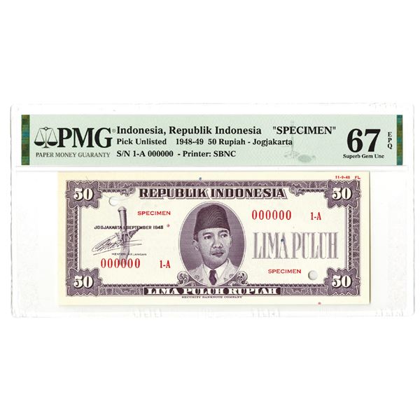 Republik Indonesia Unlisted 1948 Issue Essay Specimen Banknote.