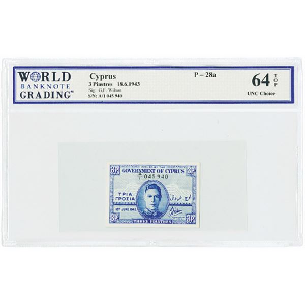 Government of Cyprus, 1943 Issue Banknote.