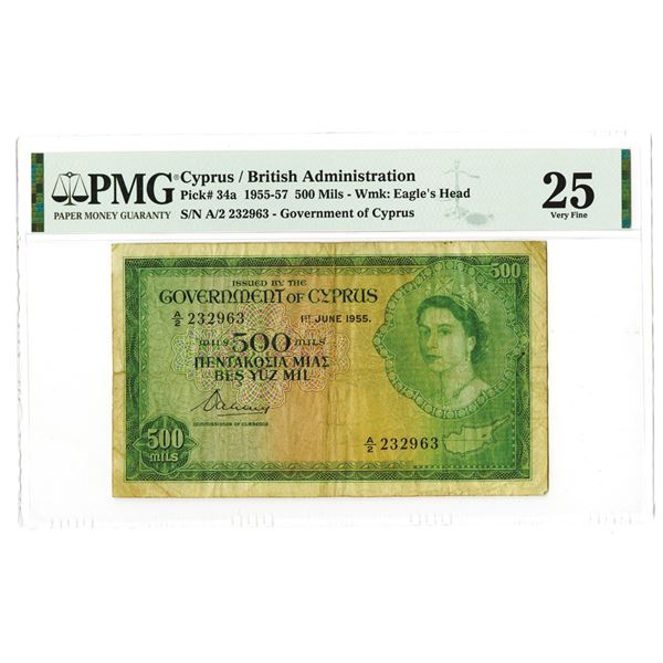 Government of Cyprus / British Administration. 1955. Issued Banknote.