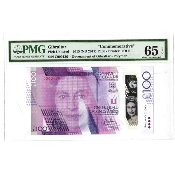 Government of Gibraltar, 2015 ND(2017), 100 Pounds Issued Banknotes