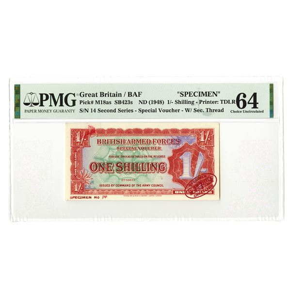 British Armed Forces Special Voucher. 2nd Series, ND (1948). Specimen Banknote.