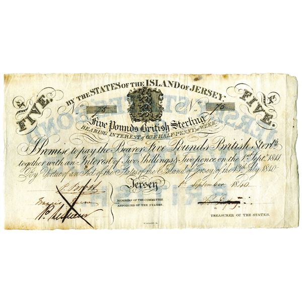British Jersey Bank, 1840 Issued Banknote