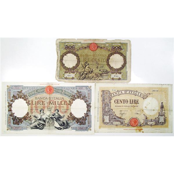 Banca d'Italia. 1939-1942. Lot of 3 Issued Notes.