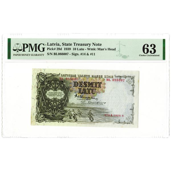 Latvian Government State Treasury Note, 1939, Issue Banknote.