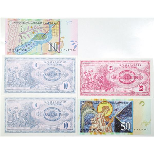 Narodna Banka na Republika Makedonija. 1992-1996. Lot of 5 Issued Notes.