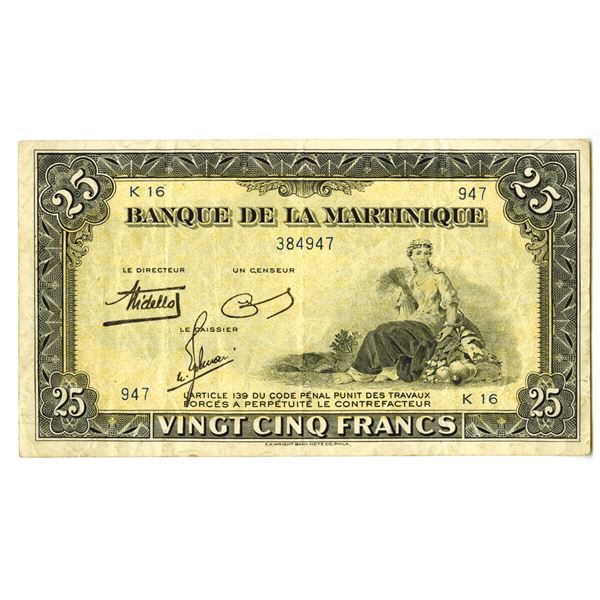 Banque de la Martinique. ND (1943-1945) Issue Banknote.