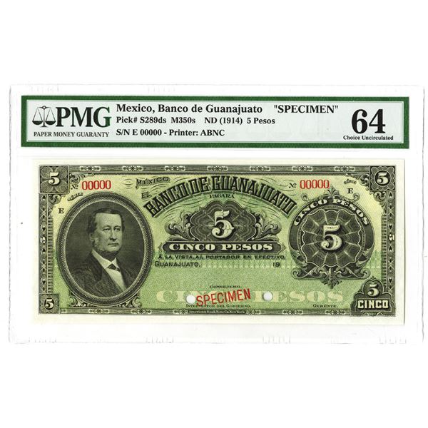 Banco de Guanajuato. ND (1914). Specimen Note.
