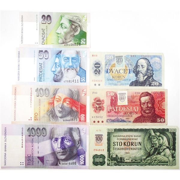 Narodna Banka Slovenska. 1993. Lot of 7 Issued Notes.