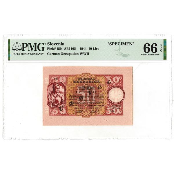 Treasury of the Ljubljana Region. 1944. 50 Lire, Specimen Note.