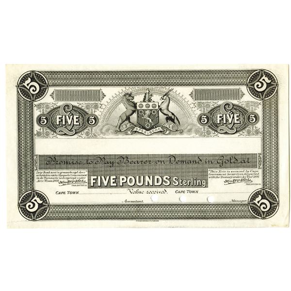 Cape Town, South Africa, African Banking Corp. ca. 1892 Progress Proof Banknote