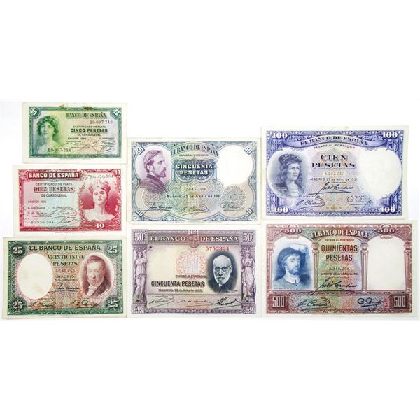 Banco de EspaÐa. 1931-1936. Lot of 7 Issued Notes.
