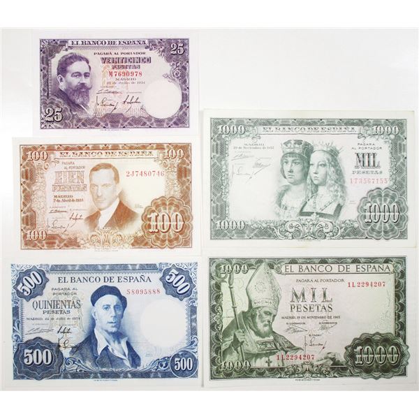 Banco de EspaÐa. 1954-1971. Lot of 5 Issued Notes.