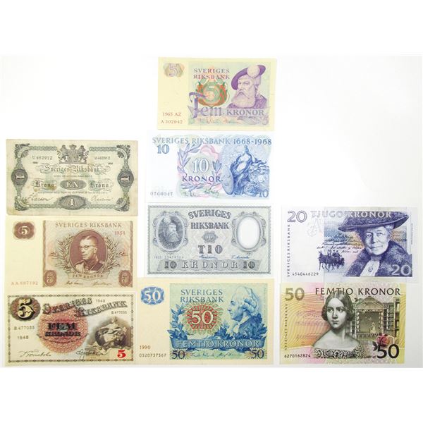 Sveriges Riksbank. 1918-1996. Lot of 9 Issued Notes.