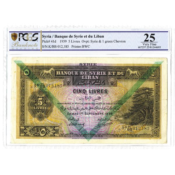 Banque De Syrie et du Liban, 1939 Issue Banknote.