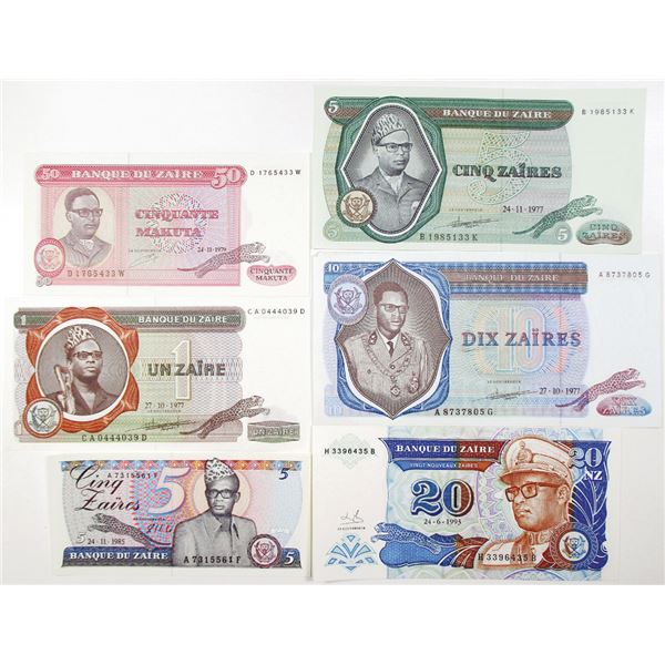 Banque du Za¥re. 1977-1996. Lot of 13 Issued Notes.
