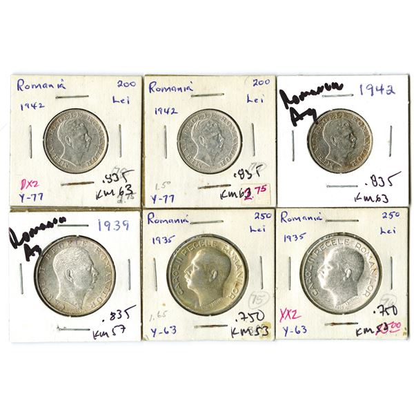Romania Coins, Group of 6, 1935-1942