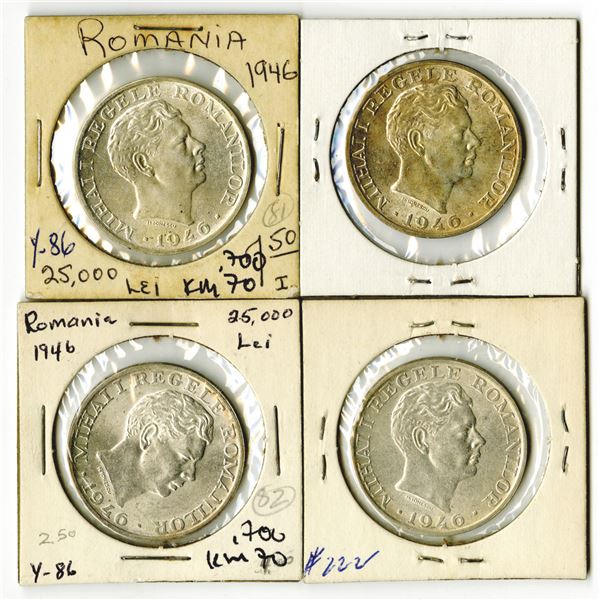 Romania Quartet of Silver Coins, 1946