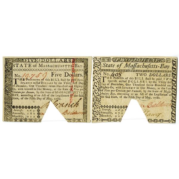 State of Massachusetts-Bay, May 5th, 1780 Colonial Currency Pair.