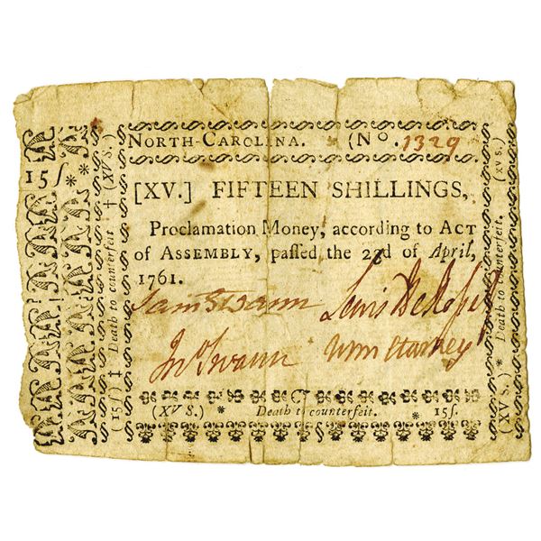 North Carolina Colonial Currency, 23rd April, 1761 Proclamation Money
