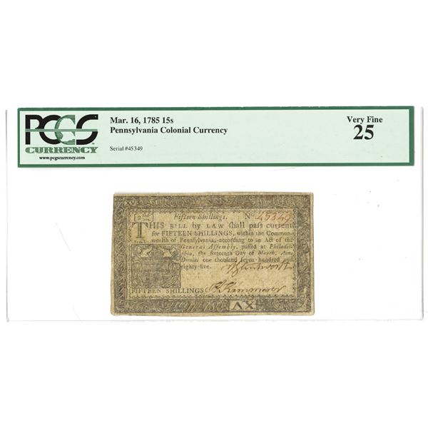 Pennsylvania Colonial Currency, March 16, 1785, Fr. PA-271, Colonial Currency.