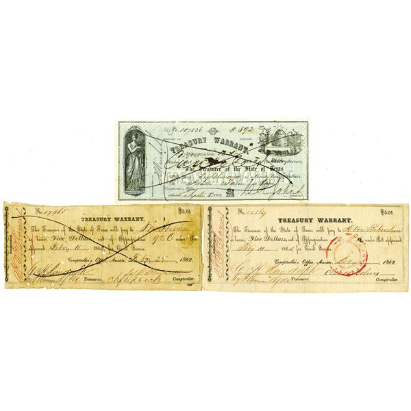 Treasurer of the State of Texas, 1862 Obsolete Banknote Trio