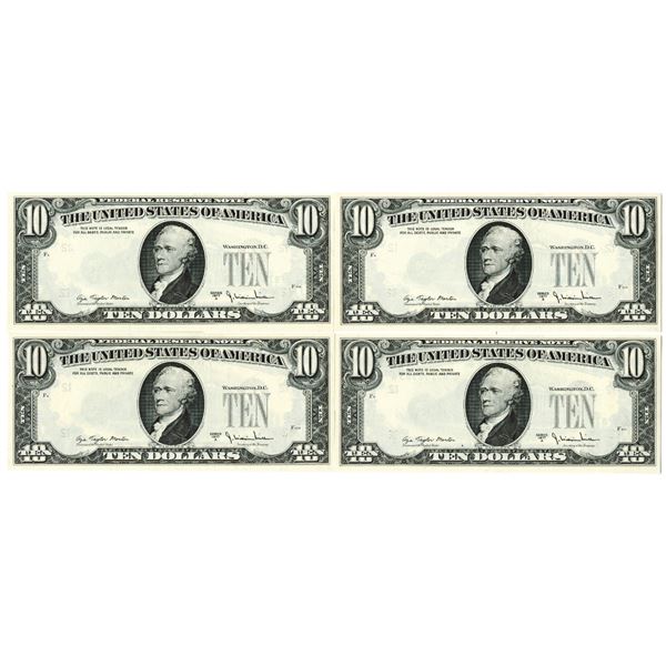 F.R.N., $10, Series 1977 A, Consecutive Error Quartet With 3rd Printing on Backs.