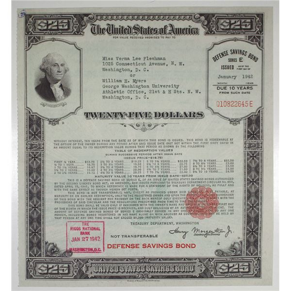 $25 United States Defense Savings Bond, Issued 1942, Large Size