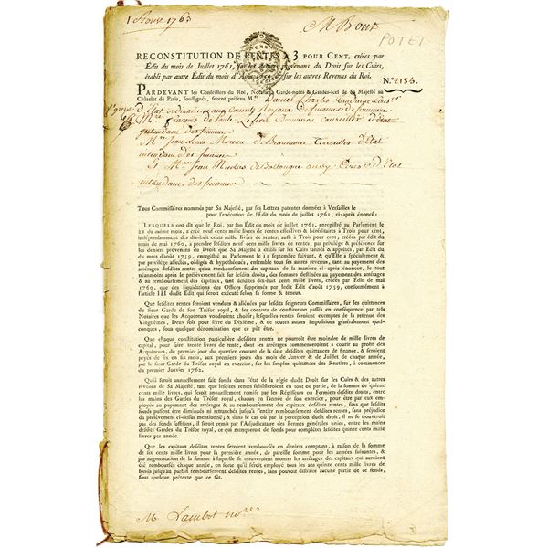 Reconstitution of Annuities, 1763 French Legal Document