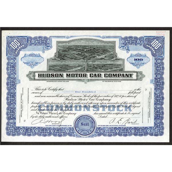 Hudson Motor Car Co., 1949 Uniface Proof Stock Certificate.